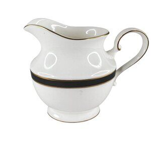 Mikasa Black Tie Creamer Petite Bone China Made Japan Glossy 1980s Gold Trim